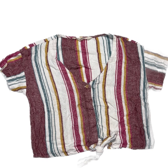 Striped Crop Top with button and Tie Details - Picture 1 of 1